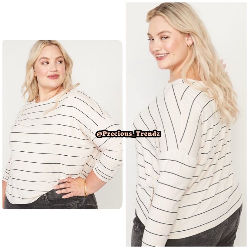 Old Navy Oversized Luxe Striped Long-Sleeve T- Shirt 3X Natural Stripe
